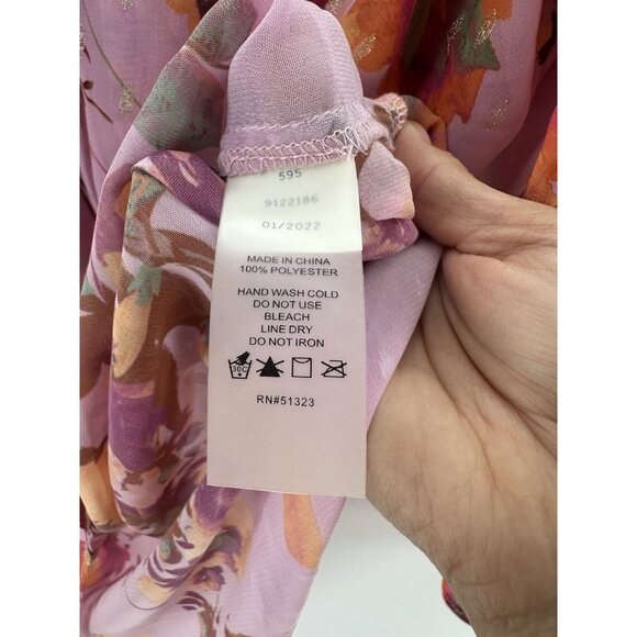 Vince Camuto Pink Purple Floral-Print Flutter-Sleeve Blouse Size L Boho AC35 - Picture 10 of 10